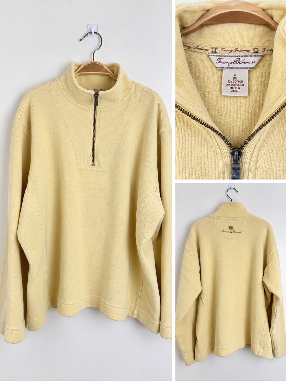 Tommy Bahama Woman’s Pale Yellow Half-Zip Mock Neck Sweatshirt